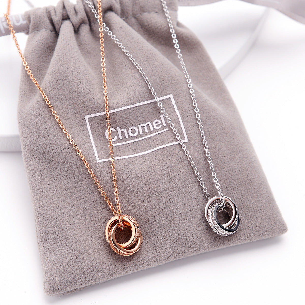 Chomel S925 Silver Double Ring Necklace for Women
