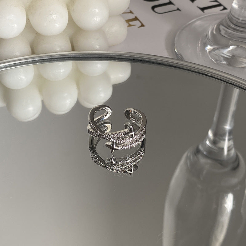 Exquisite Zircon Cross Asterism Ring for Women