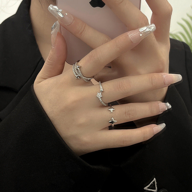 Exquisite Zircon Cross Asterism Ring for Women